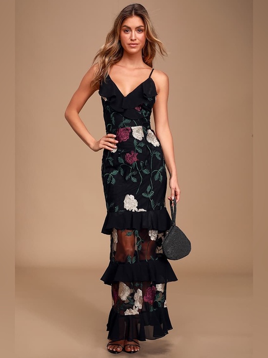 Lulus Dresses & Skirts - Lulus True to Heart Black Floral Embroidered Maxi Dress